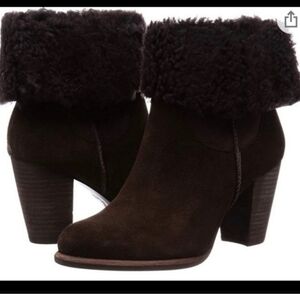 Ugg Charlee Suede Heeled Boot Feather Shearling Designer Winter Warm Cuffed #131